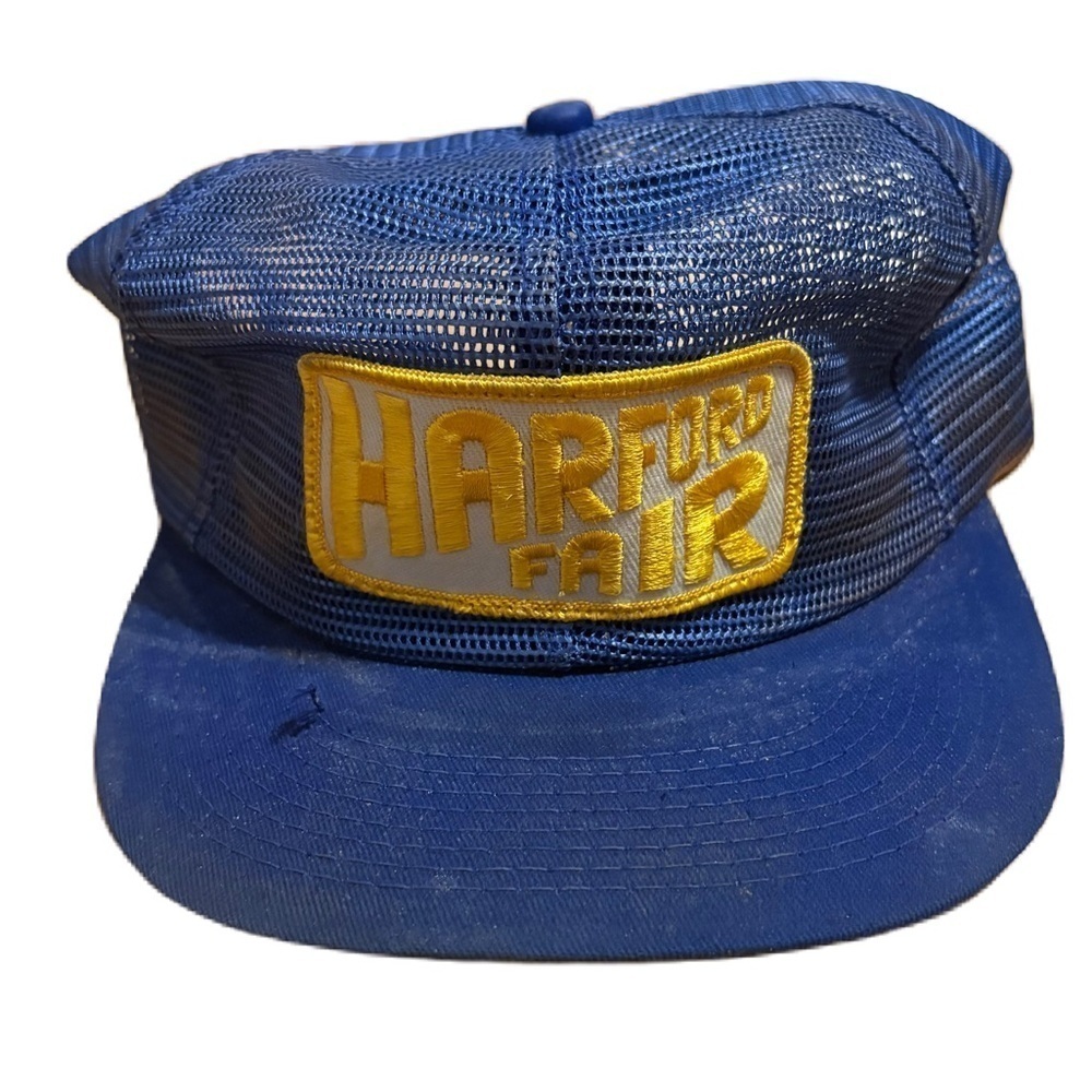 Vintage Harford Fair Patch Trucker Hat Mesh Snapback K Brane Gold Blue